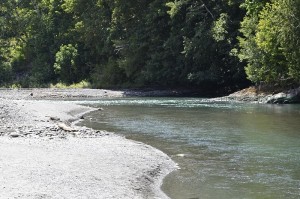 Rocky shoreline creates a different river bank
