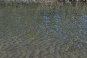 Clear, cool water shows the smooth sand